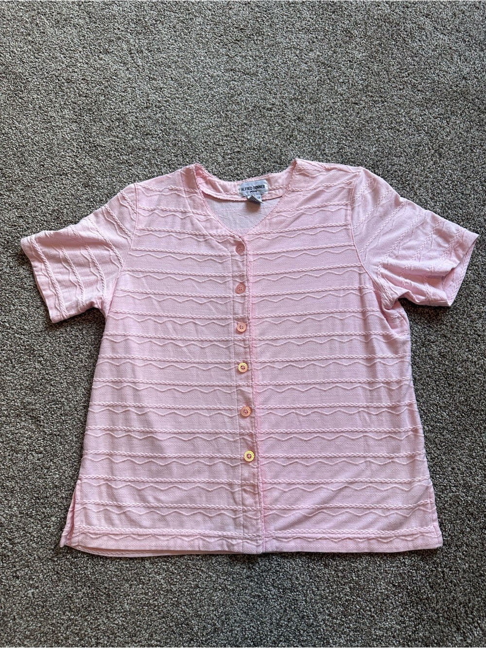 Alfred Dunner Pale Pink Short-Sleeve Button Front Top